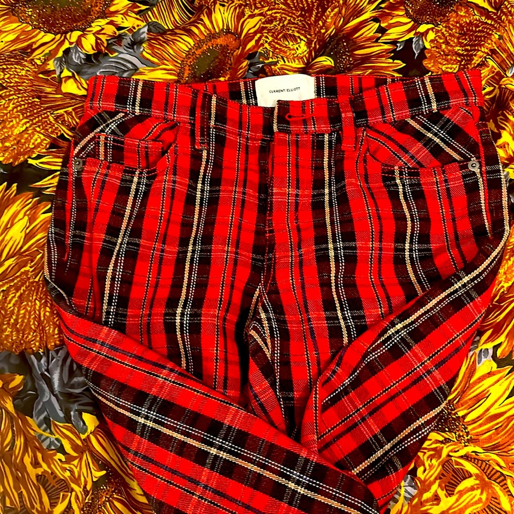 New Current/Elliott The Stiletto Tartan Skinny Cropped Jeans